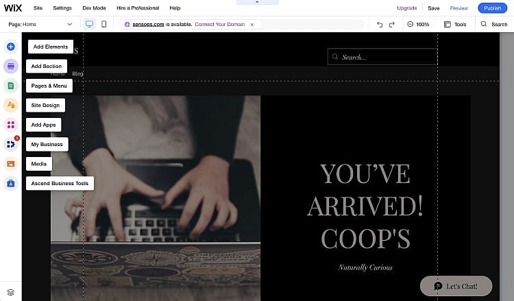Opening the website editor on Wix
